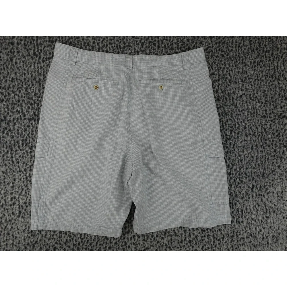 Tommy Bahama Cargo Shorts Mens 34 Blue White Micro Check Relaxed Tencel Cotton